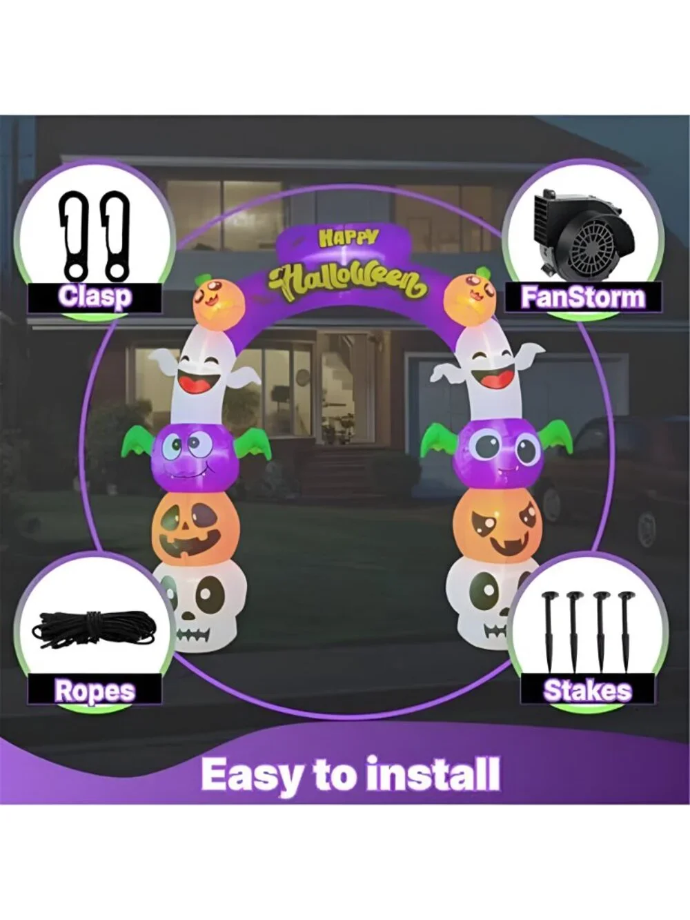 8FT Halloween Inflatable Archway with LEDs, Pumpkins & Ghosts